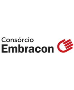 logo consorcio Embracon nas cores preta e icone vermelho