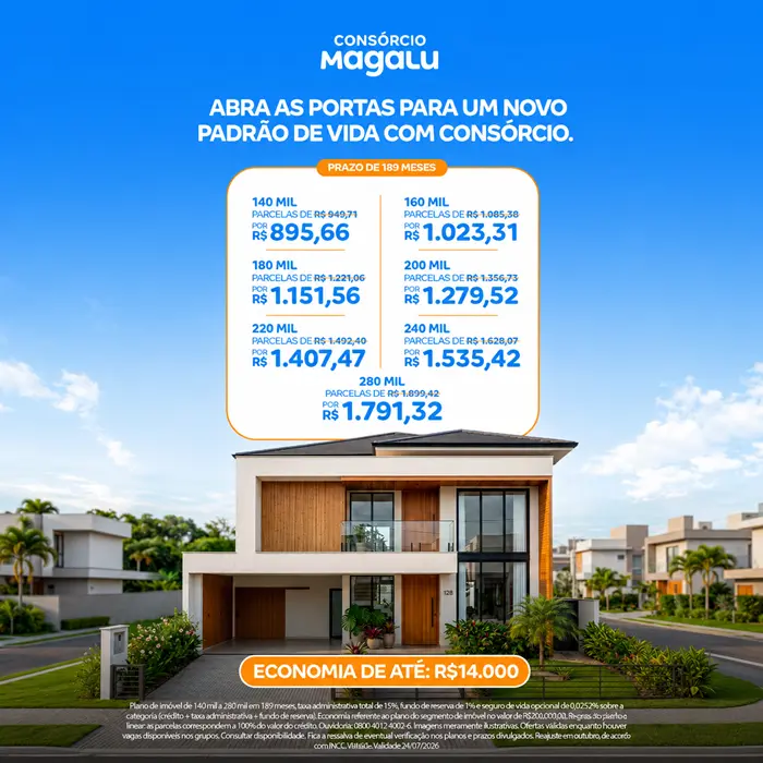 De 140 a 280 mil imóvel