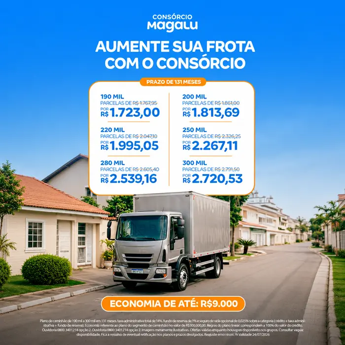 De 190 mil a 300 caminhão frota